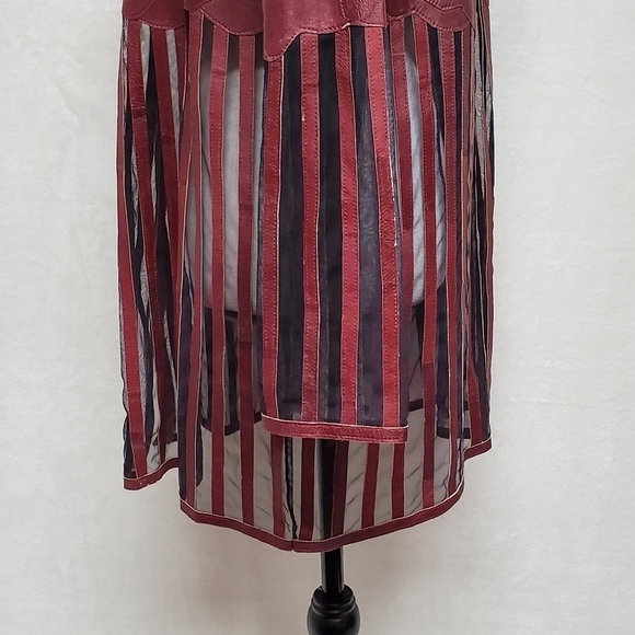 VINTAGE Stillman Studio Cognac Lamb Leather Teardrop Stripe Mesh Mini Dress Med - Picture 8 of 13